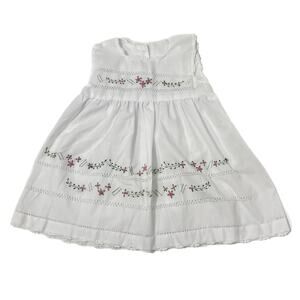 Vintage Handmade Baby Dress White Cotton Embroidered Roses Crochet Trim